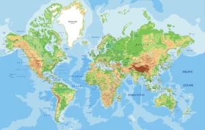 WorldPhysicalMap-300x191 लोकसंख्या वितरणावर परिणाम करणारे घटक